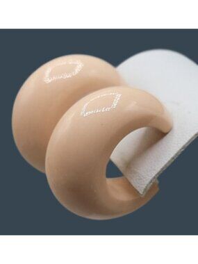 Vintage Kim Pastel Pink Chunky Lucite Huggie Hoops Clip On Earrings 1970s Retro